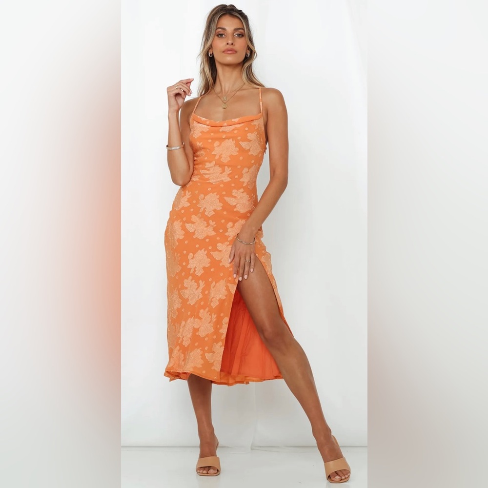 NWT HelloMolly Drinks On Me Midi Dress Orange Size Medium